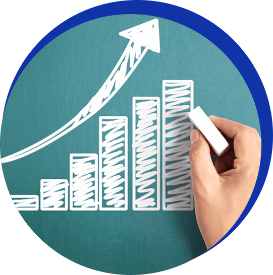 A hand is drawing an upward growth chart.